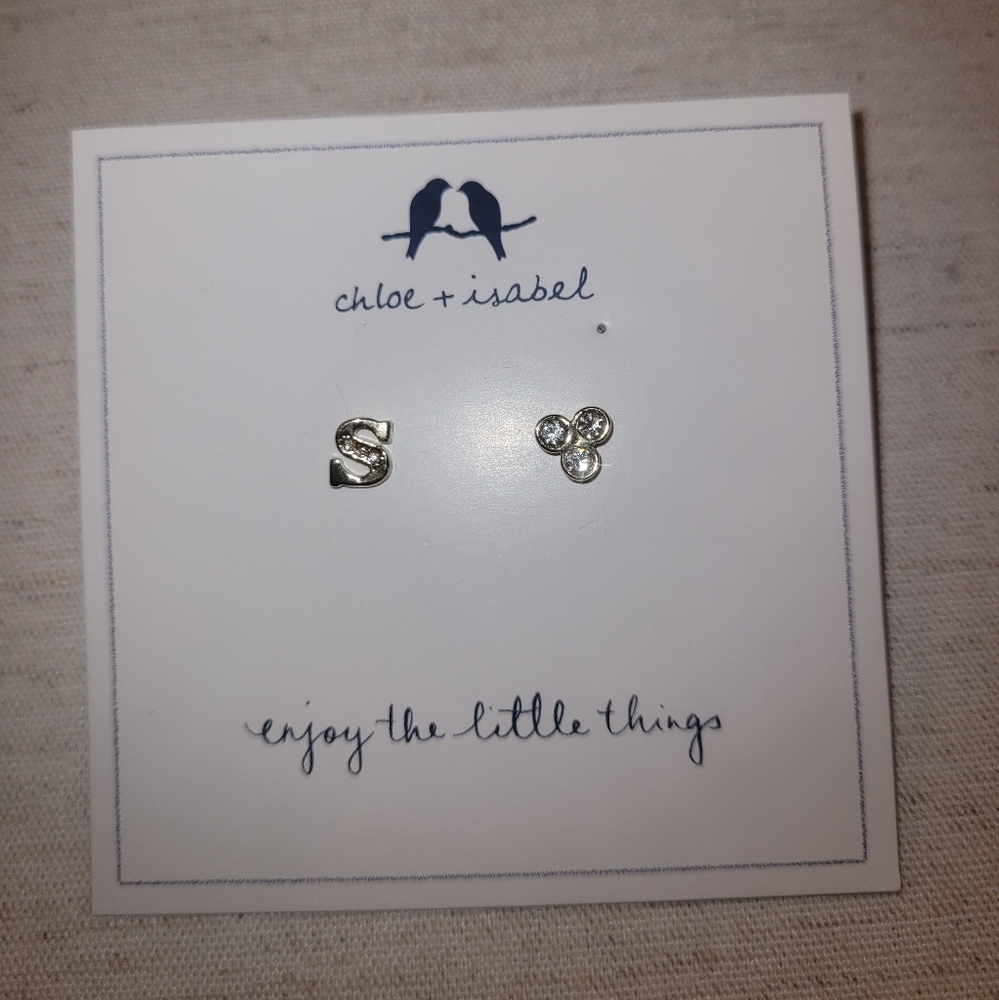 NEW Chloe + Isabel Alphabet + Trio Stone Mismatched Earrings Letter S